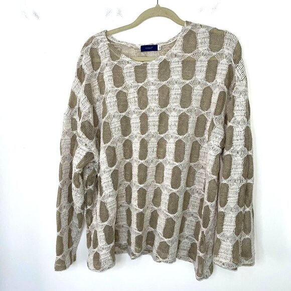 Positano Womens Sweater Size Medium Oversized Lagenlook Cotton Blend Tan White - Picture 12 of 13